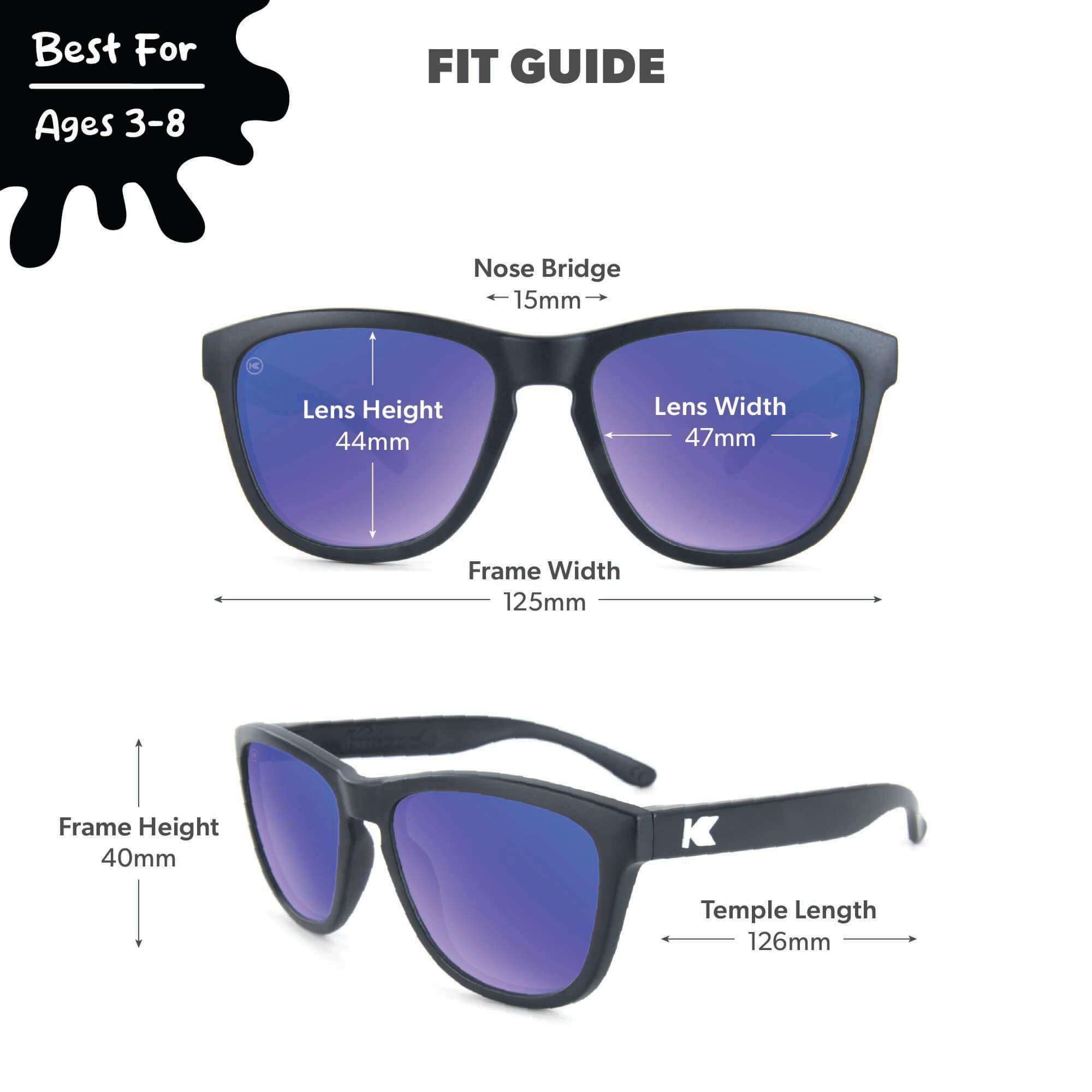 Black / Moonshine Kids Premiums Sunglasses, Fit Guide