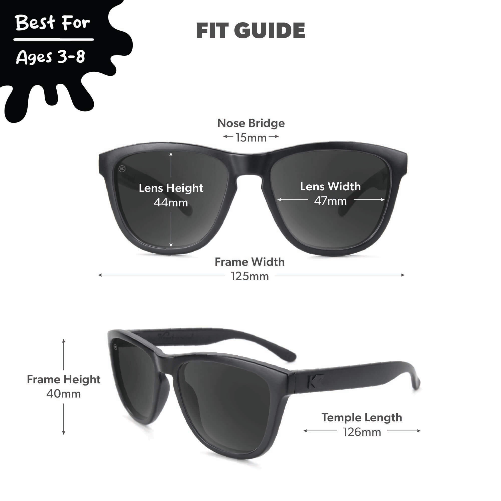 Black on Black Kids Premiums Sunglasses, Fit Guide