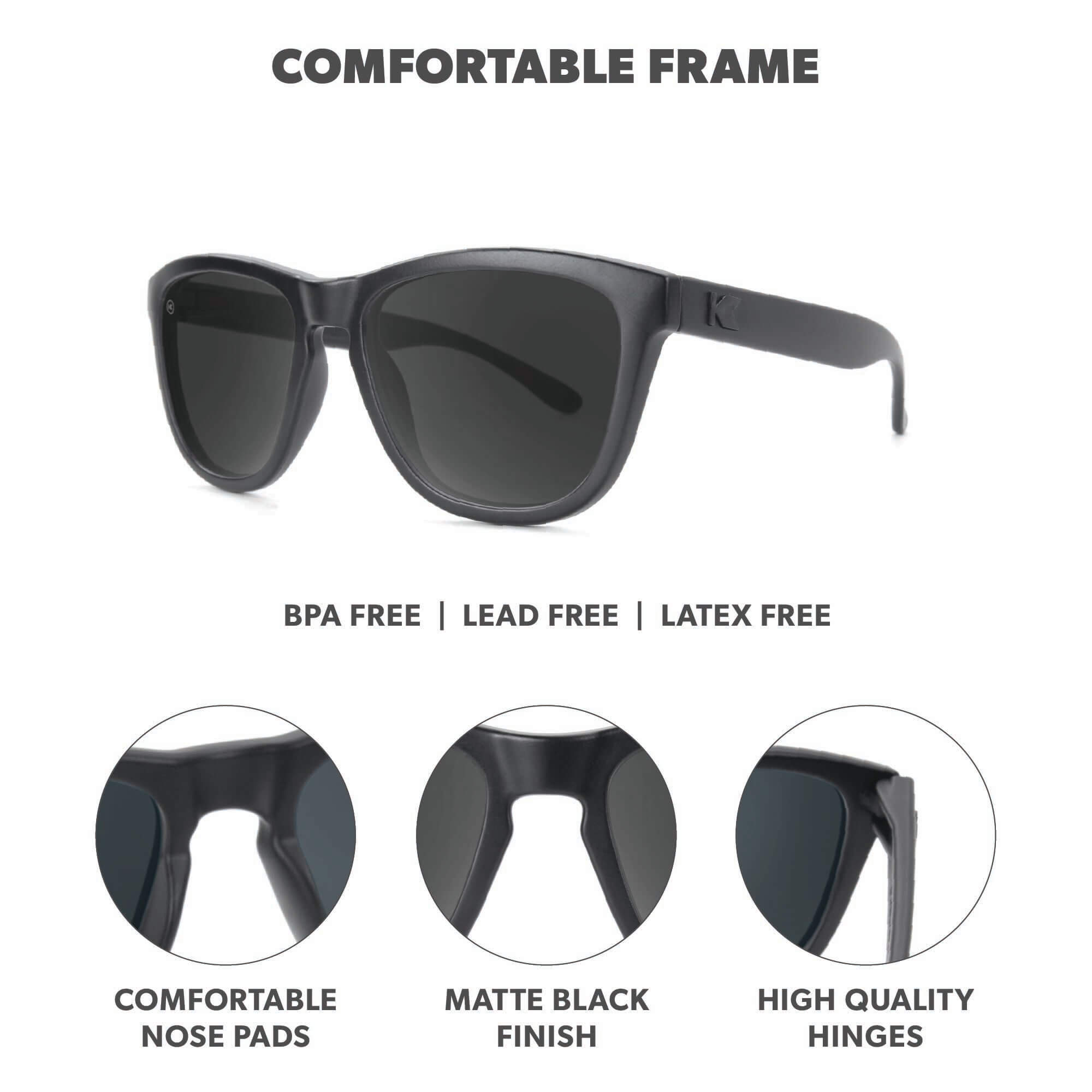 Black on Black Kids Premiums Sunglasses, Frame Features