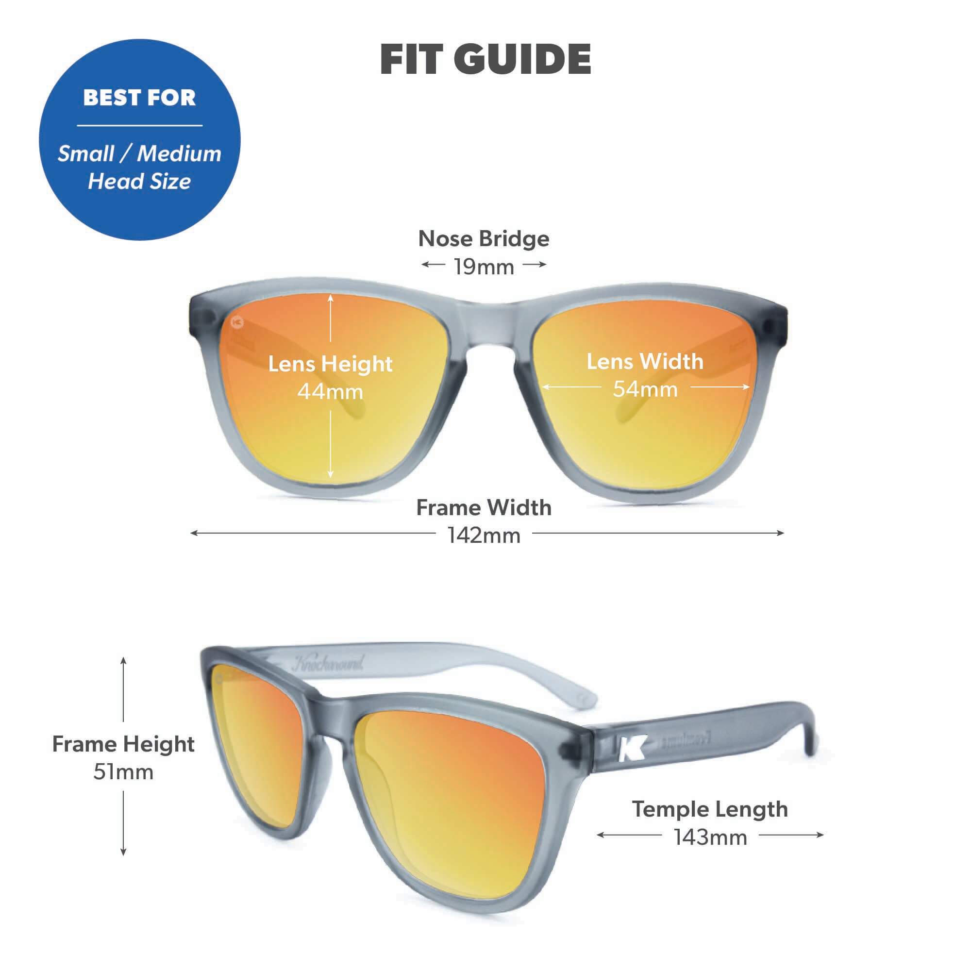 Frosted Grey / Red Sunset Premiums Sunglasses, Fit Guide