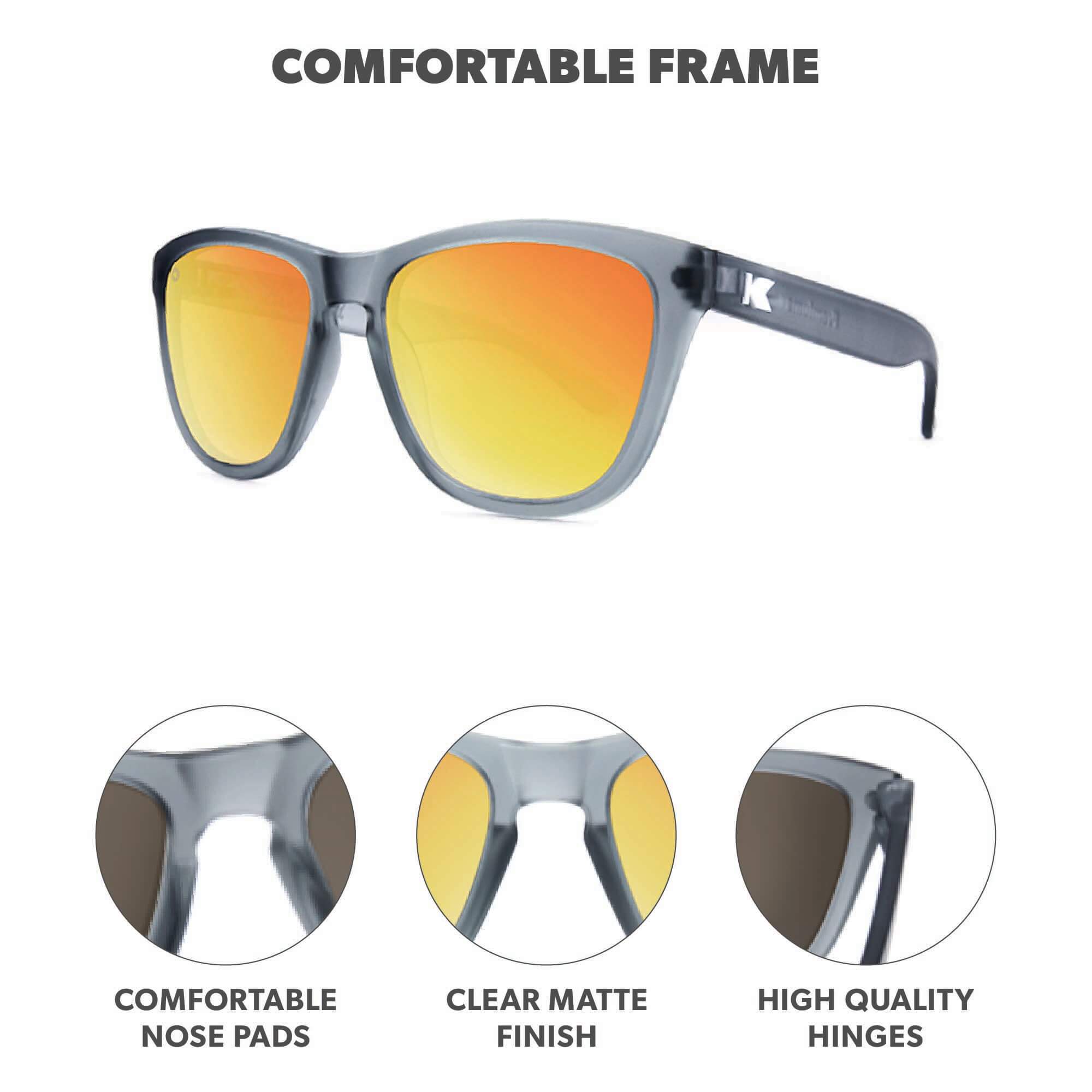 Frosted Grey / Red Sunset Premiums Sunglasses, Frame Features