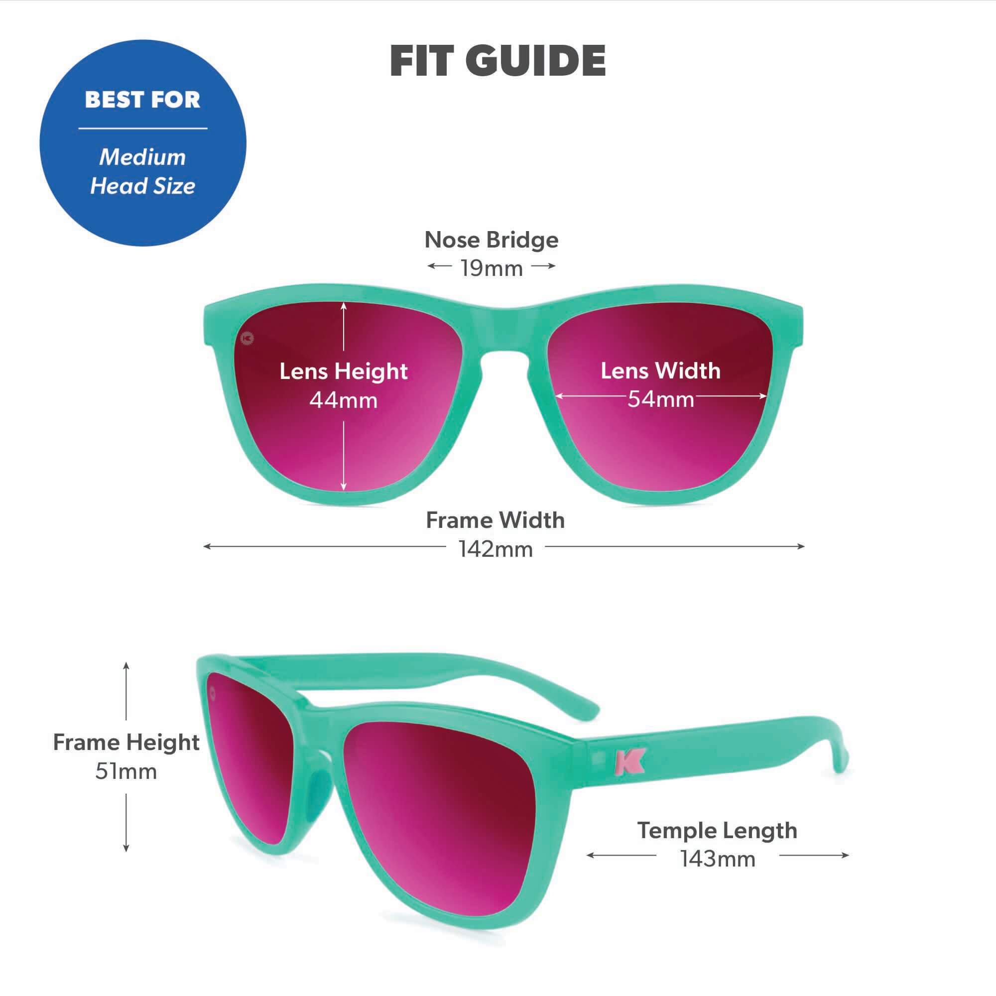 Aquamarine / Fuchsia Premiums Sport Sunglasses, Fit Guide