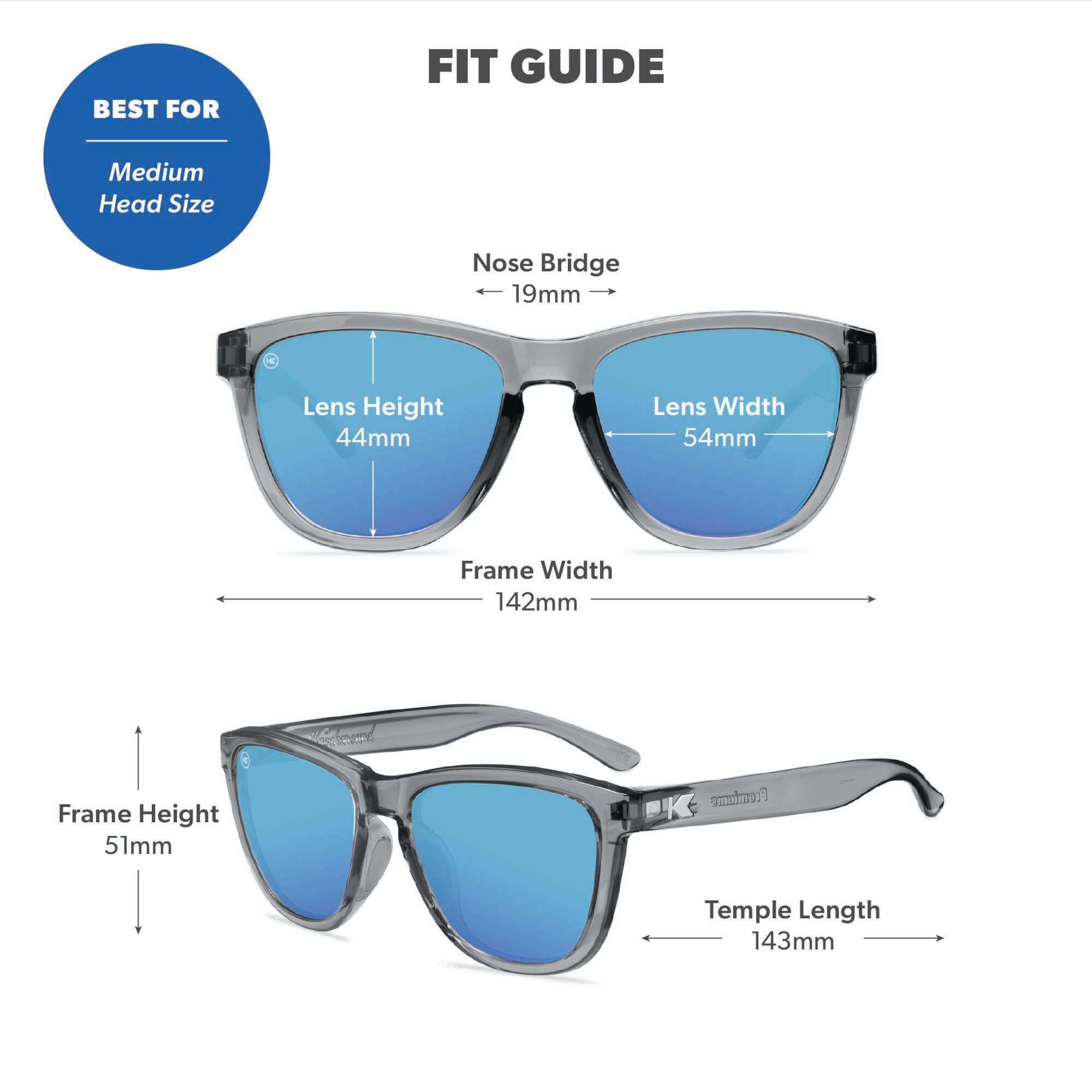 Clear Grey / Aqua Premiums Sport Sunglasses, Fit Guide