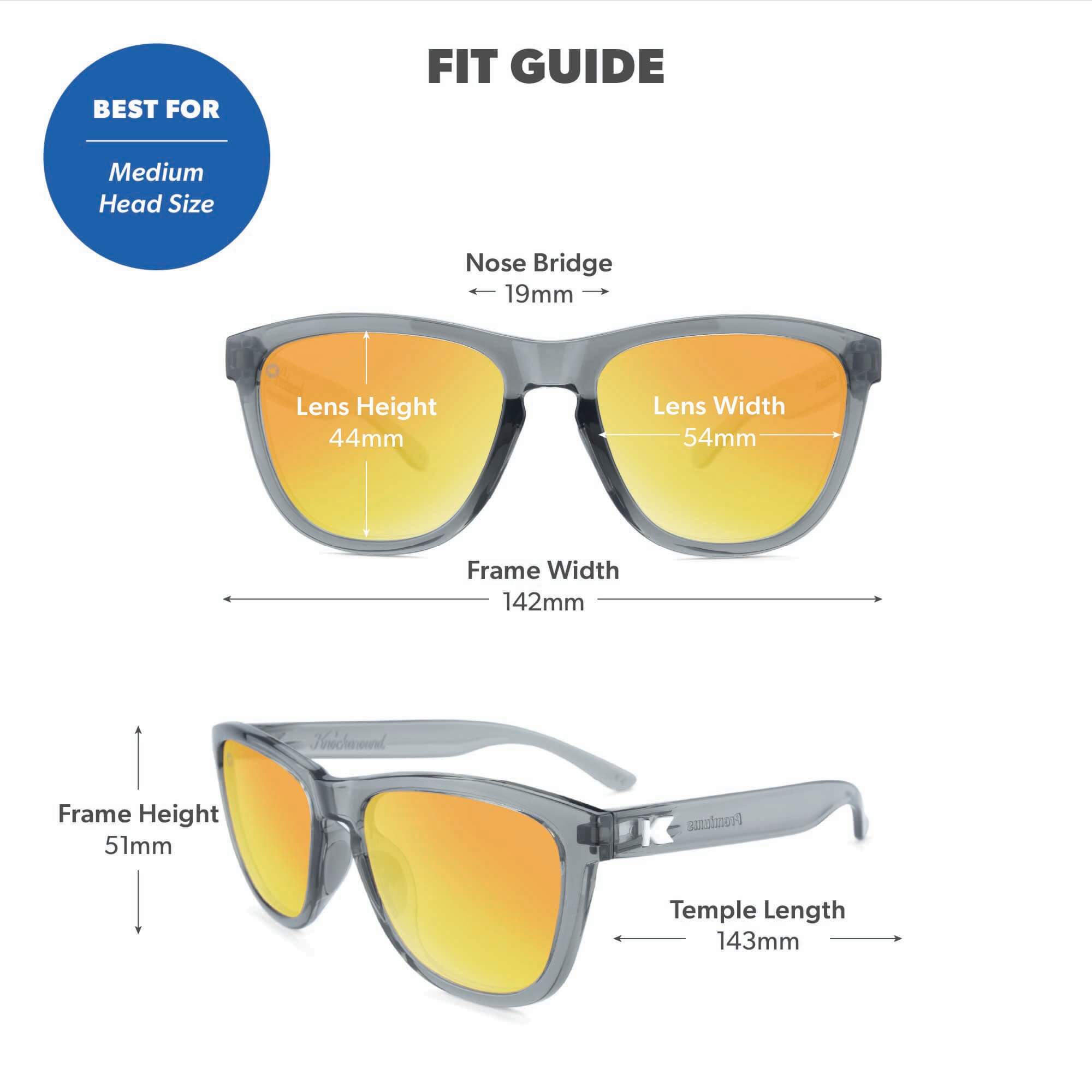 Clear Grey / Sunset Premiums Sport Sunglasses, Fit Guide
