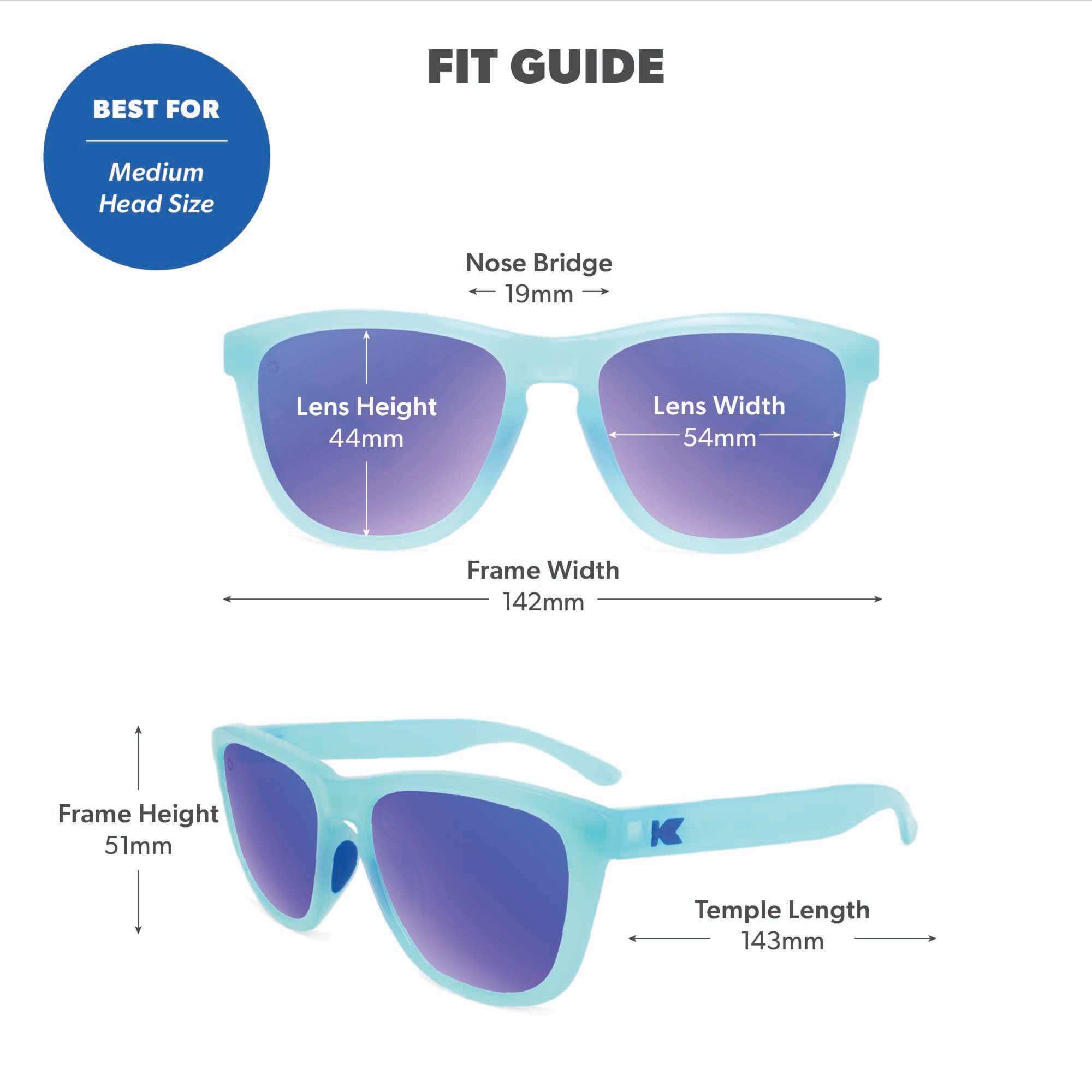 Icy Blue / Moonshine Premiums Sport Sunglasses, Fit Guide