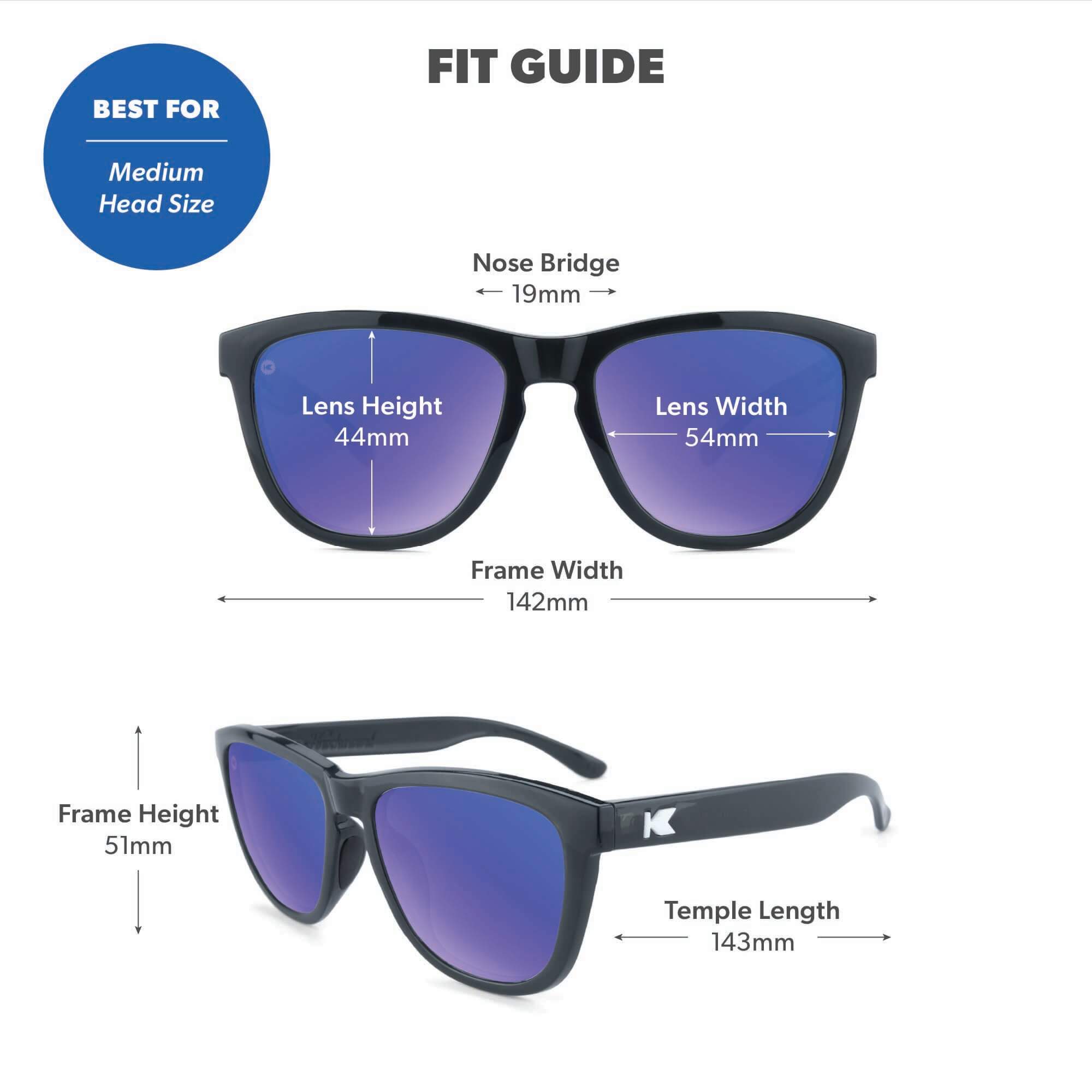 Jelly Black / Moonshine Premiums Sport Sunglasses, Fit Guide