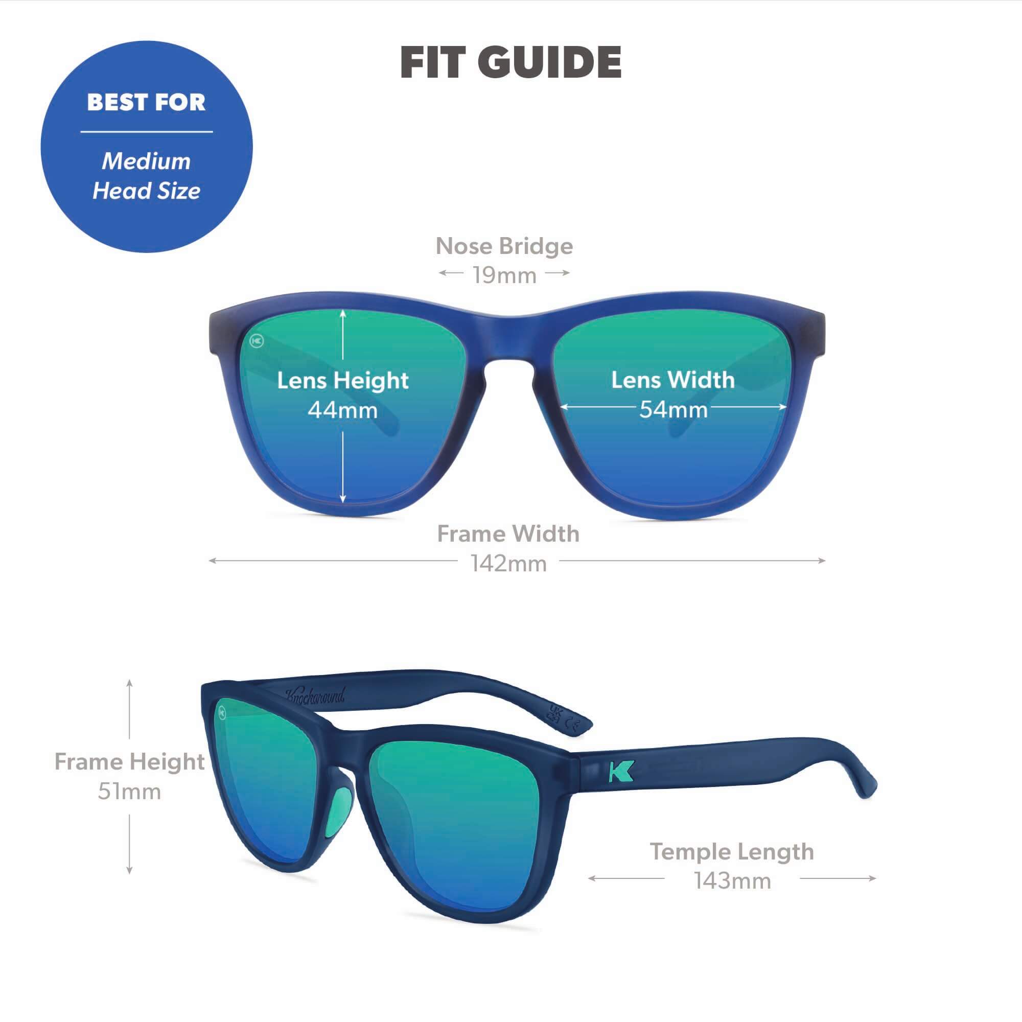 Rubberized Navy / Mint Premiums Sport Sunglasses, Fit Guide