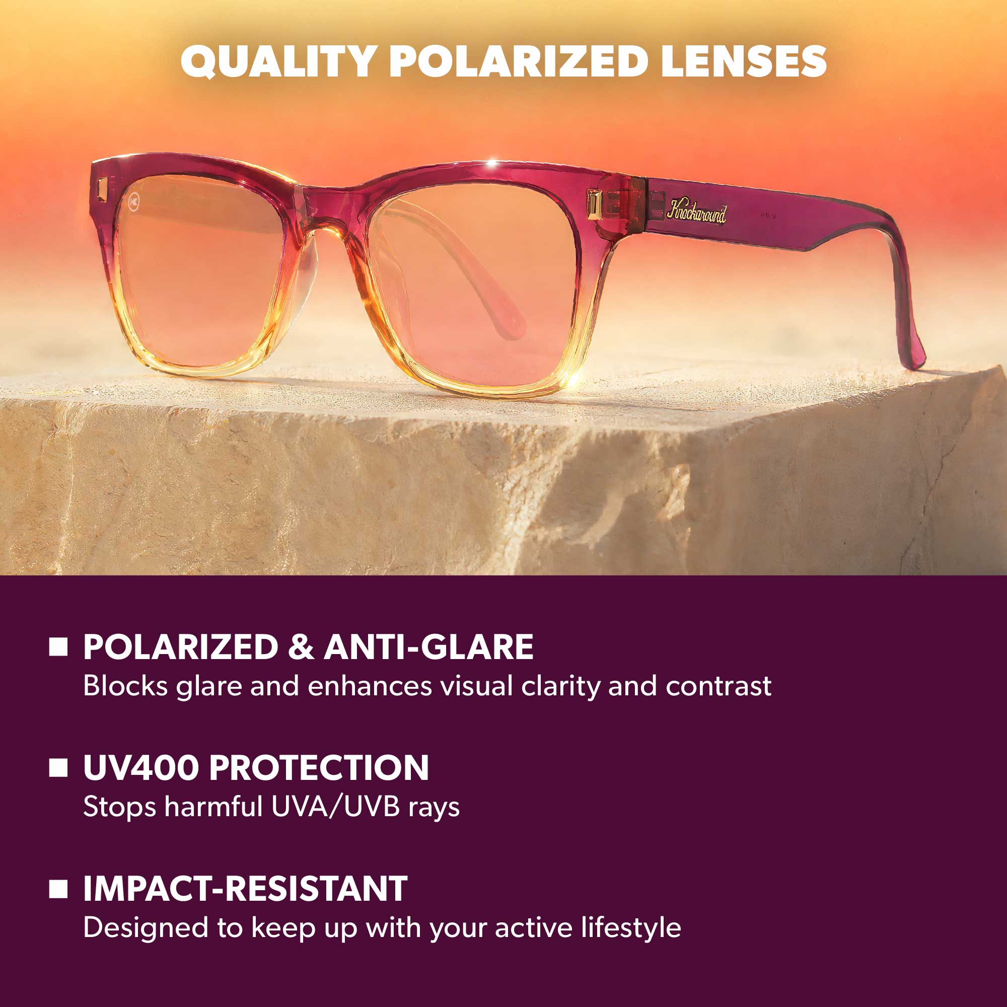 Seventy Nines Square Polarized UV400 Trendy Sunglasses | Knockaround