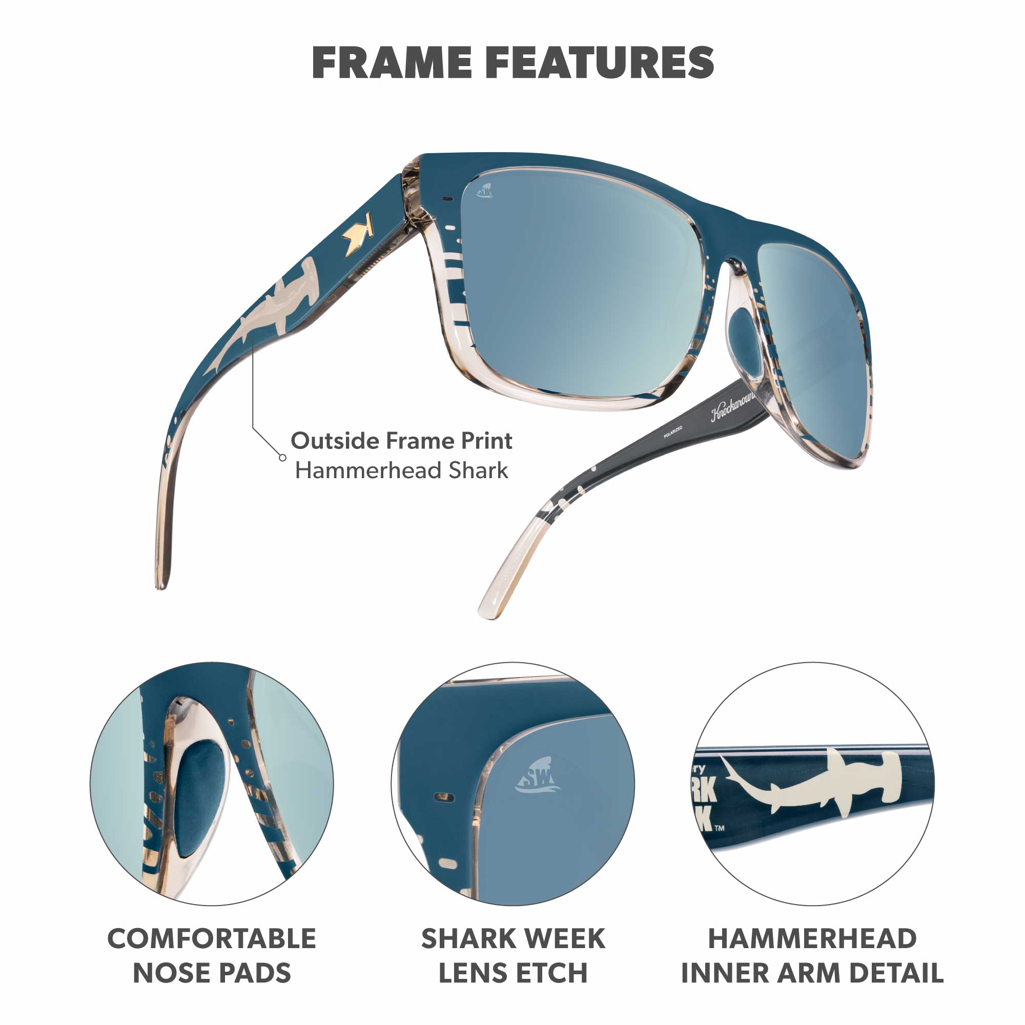 Discovery Shark Week 2026 Square Polarized Sunglasses for Large Heads
