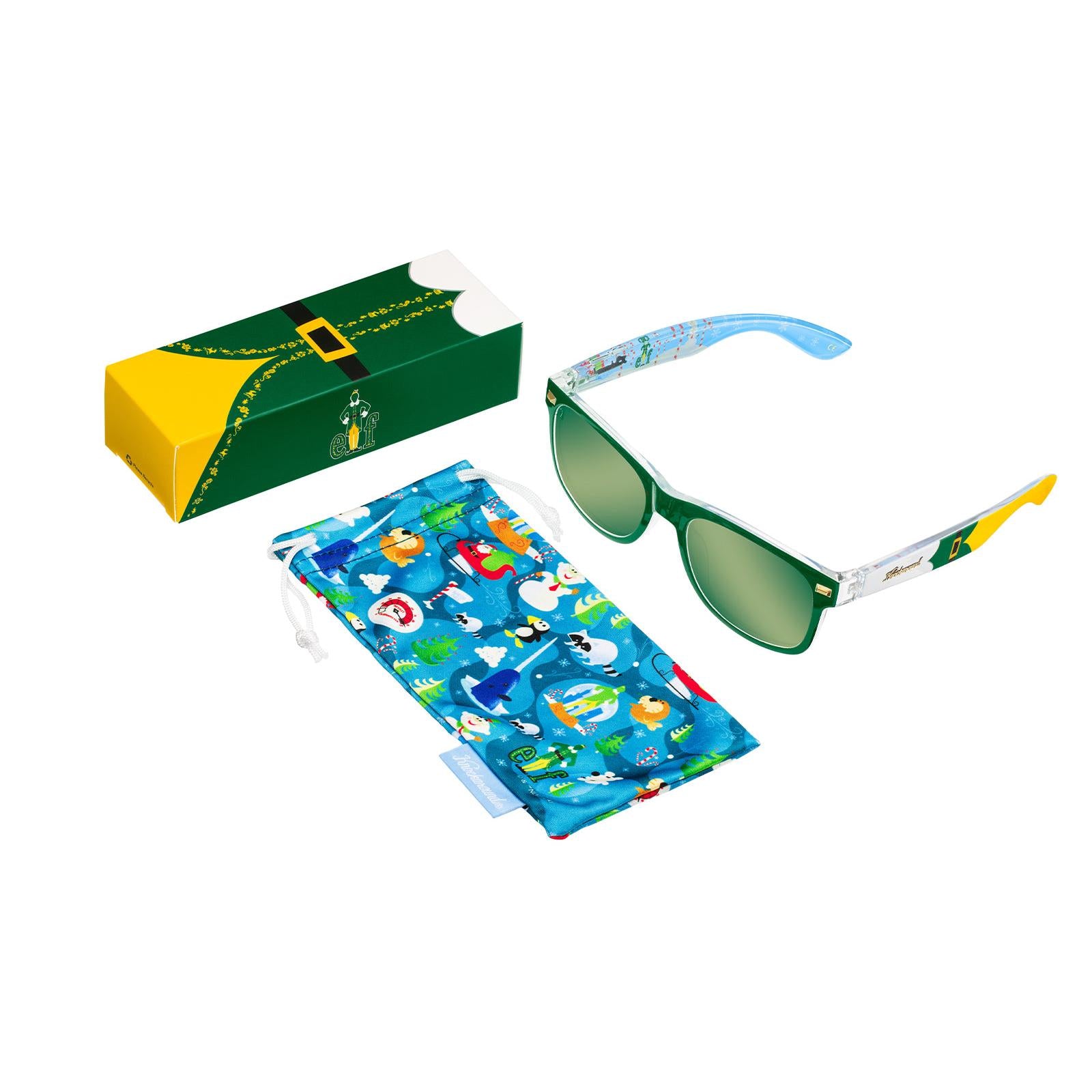 Polarized Square Buddy the Elf Sunglasses w/ Green Lenses, Large Heads
