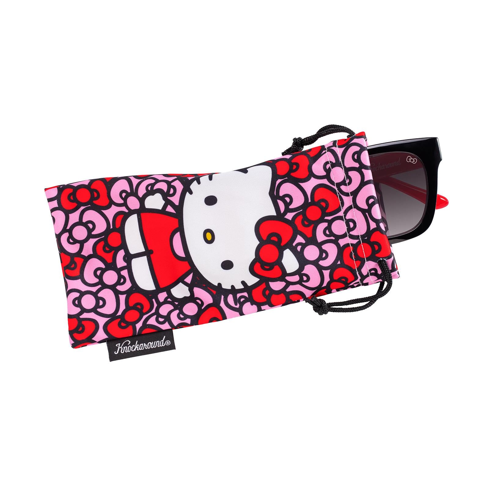 Trendy Rectangular Black & Pink Hello Kitty Sunglasses, Purple Lenses