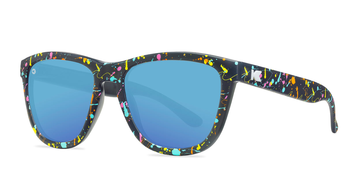 Sunglasses with Pain Party Frames and Polarized Aqua Lenses, Threequarter