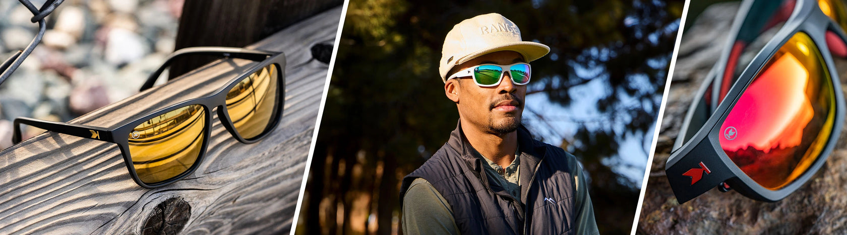 Black Gold Fast Lanes, man wearing Aura High Stakes, and Inferno High Stakes sunglasses
