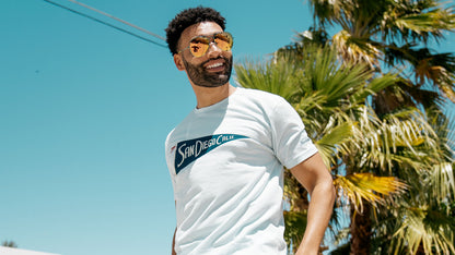 Male wearing Knockaround t-shirt