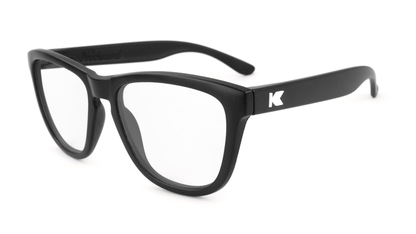 Black Premiums Prescription Sunglasses with Clear Lens, Flyover 