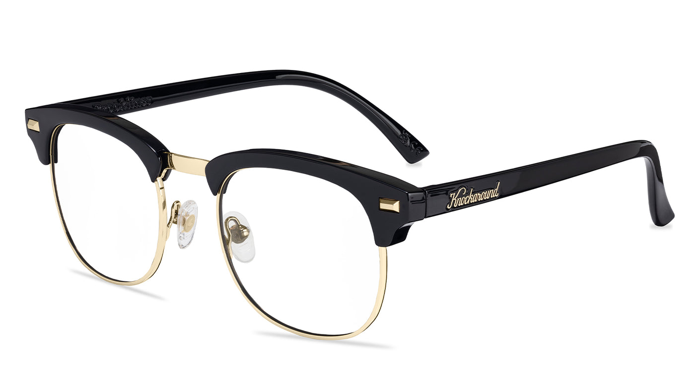 Glossy Black & Gold Brooklines Prescription Glasses with Clear Lens, Flyover