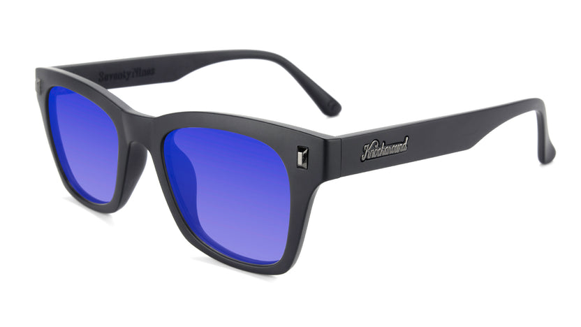 Black on Black Seventy Nines Prescription Sunglasses with Blue Lens, Flyover