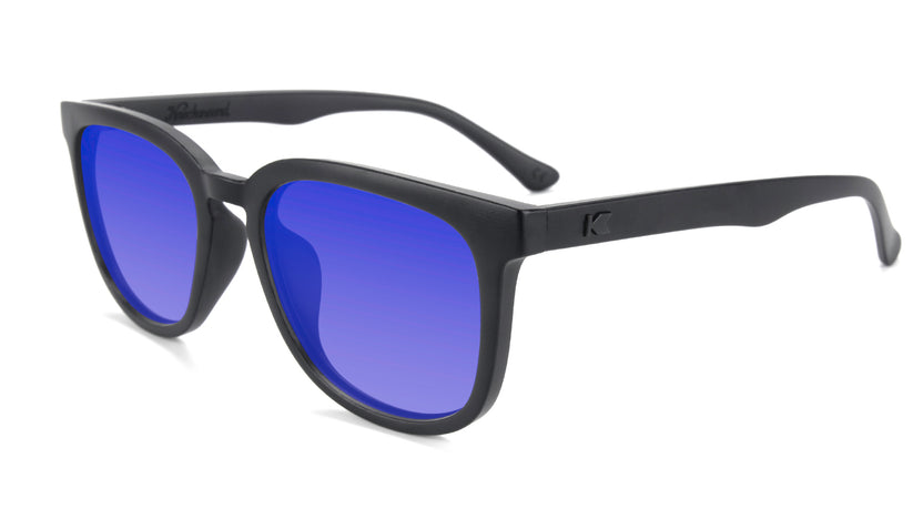 Black on Black Paso Robles Prescription Sunglasses with Blue Lens, Flyover 