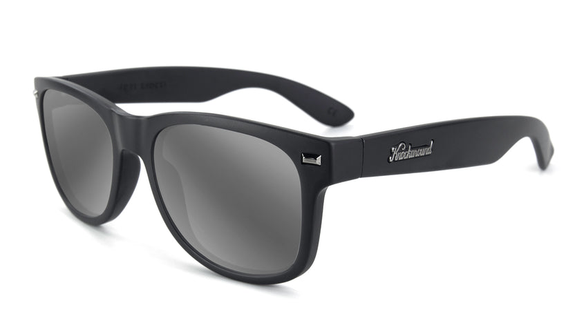 Black on Black Fort Knocks Prescription Sunglasses with Silver Lens, Flyover 