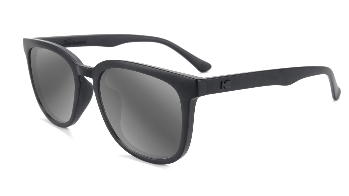 Black on Black Paso Robles Prescription Sunglasses with Silver Lens, Flyover 