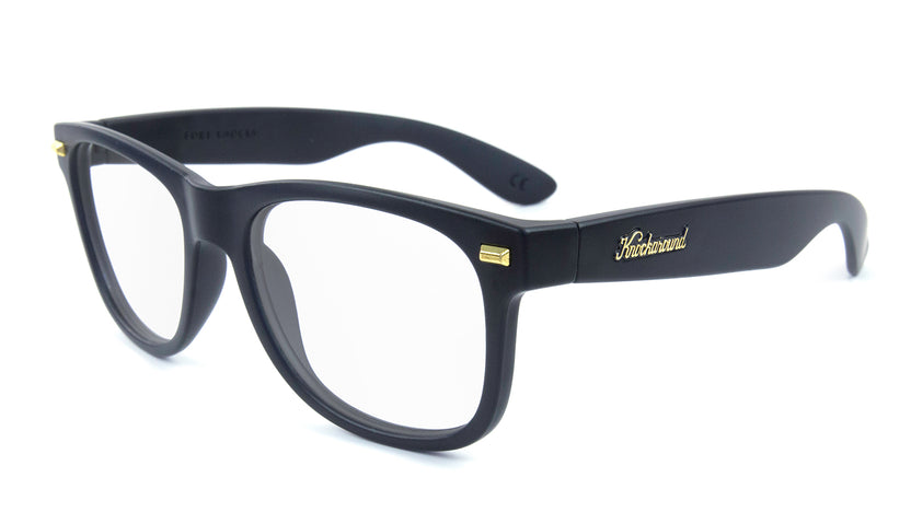 Matte Black Fort Knocks Prescription Sunglasses with Clear Lens, Flyover 
