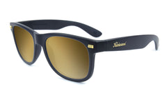 Matte Black Fort Knocks Prescription Sunglasses with Gold Lens, Flyover 