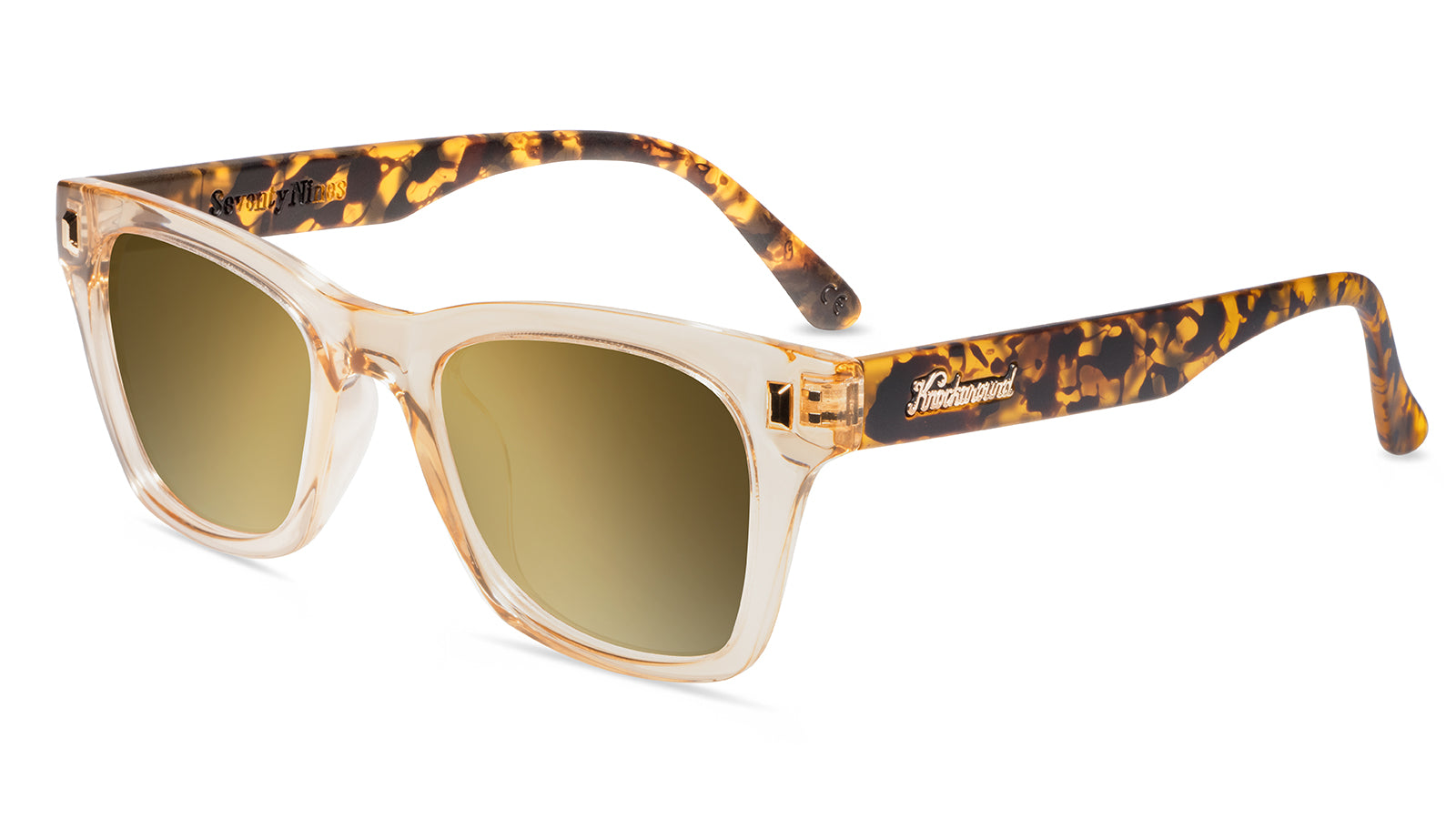 On The Rocks Seventy Nines Prescription Sunglasses with Gold Lens, Flyover