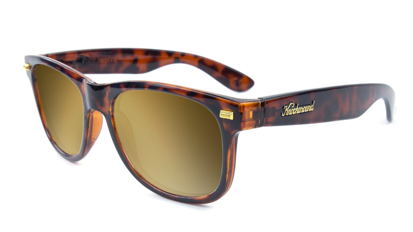 Glossy Tortoise Shell Fort Knocks Prescription Sunglasses with Gold Lens, Flyover 