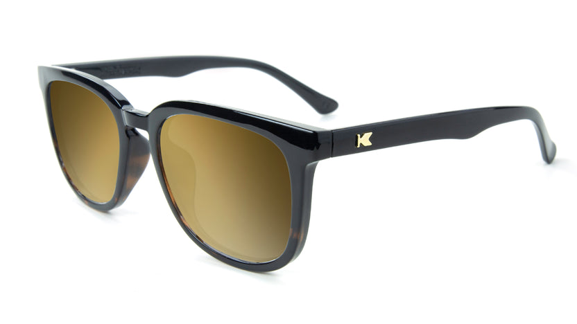Glossy Black and Tortoise Shell Fade Paso Robles Prescription Sunglasses with Gold Lens, Flyover 