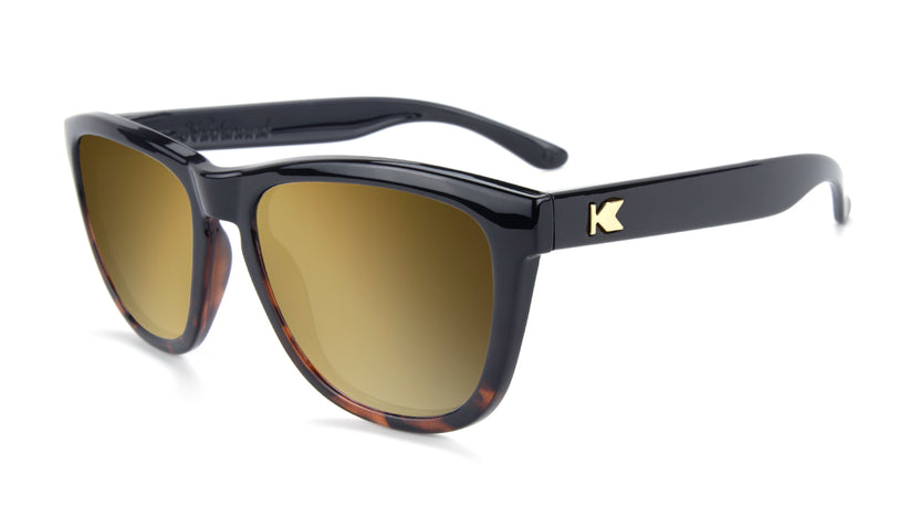 Glossy Black and Tortoise Shell Fade Premiums  Prescription Sunglasses with Gold Lens, Flyover 