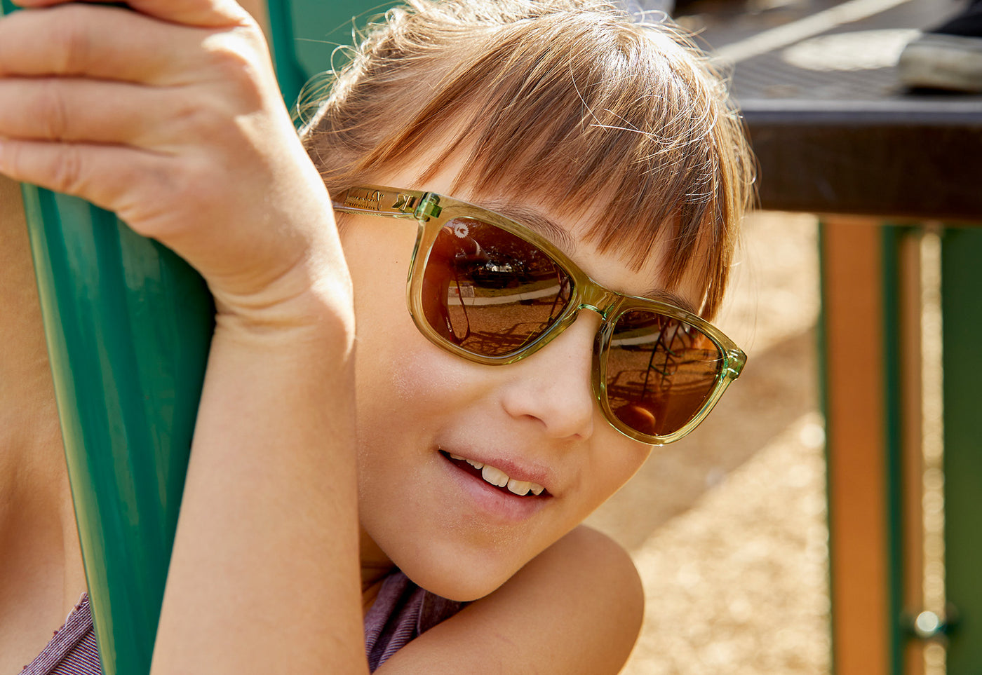 Kids Sunglasses with Aged Sage Frames and Polarized Amber Lenses, Model