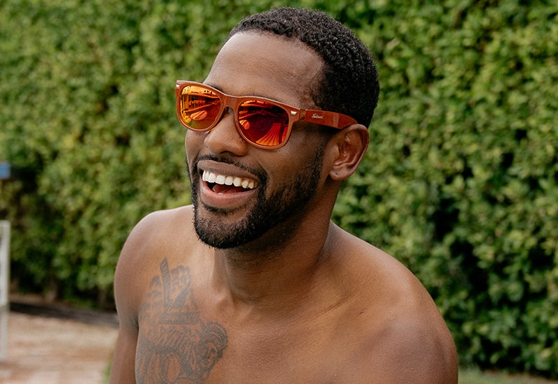Sunglasses with Glossy Red Frames and Polarized Red Lenses, Back