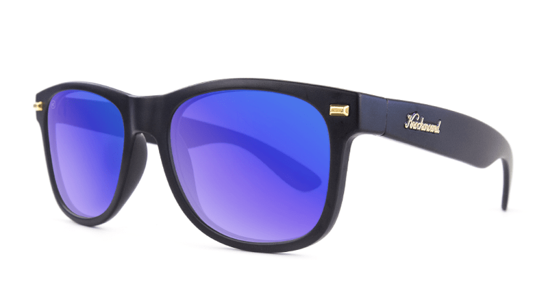 Fort Knocks Sunglasses with Matte Black Frames and Blue Moonshine Mirrored Lenses, Threequarter
