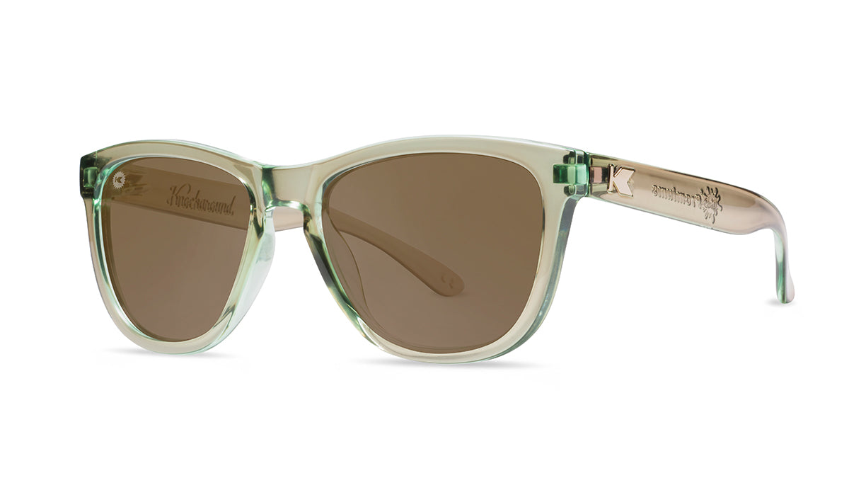 Kids Sunglasses with Aged Sage Frames and Polarized Amber Lenses, Threequarter