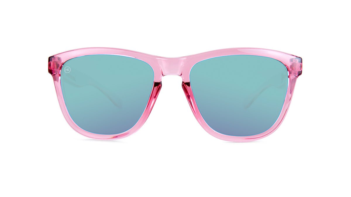 Knockaround Kids Sunglasses Pink Frames with Aqua Blue Lenses, Front