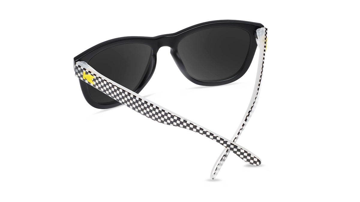 Kids Sunglasses with glossy Fronts and Checkerboard Arms with Polarized Black Smoke Lenses, Back