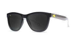 Kids Sunglasses with glossy Fronts and Checkerboard Arms with Polarized Black Smoke Lenses, Threequarter