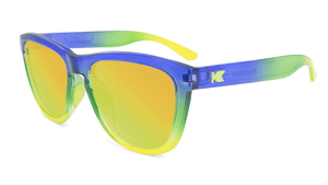 Sunglasses with Glossy Blue to Yellow Fade and Polarized Yellow Lenses, Flyover