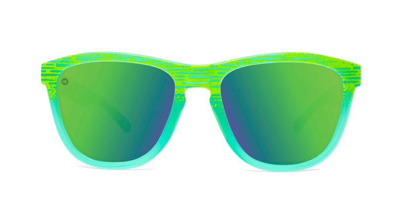 Sport Sunglasses with Green Frames and Polarized Green Moonshine Lenses, Front