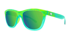 Sport Sunglasses with Green Frames and Polarized Green Moonshine Lenses, Threequarter