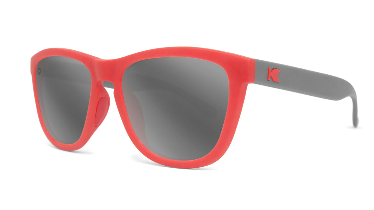 Sport Sunglasses with Scarlet & Grey Framestyle and Polarized Smoke Lenses, Threequarter
