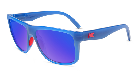Sunglasses with Glossy Blue Frames and Polarized Moonshine Lenses, Flyover
