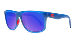 Sunglasses with Glossy Blue Frames and Polarized Moonshine Lenses, Threequarter