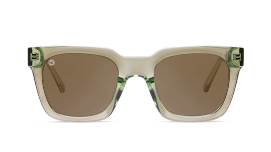 Sunglasses with Aged Sage Frames and Polarized Amber Lenses, Front