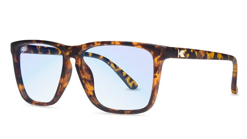 Sunglasses with Amber Ink Frames and Clear Blue Light Blocking Lenses, Threequarter