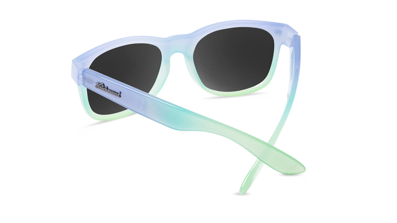 Sunglasses with Purple to Green Fade Frames and Polarized Aqua Lenses, Back