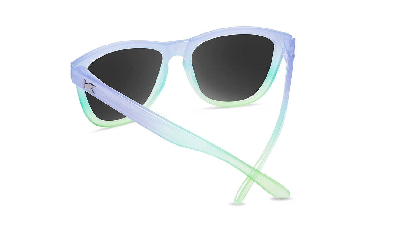 Sunglasses with Purple to Green Fade Frames and Polarized Aqua Lenses, Back