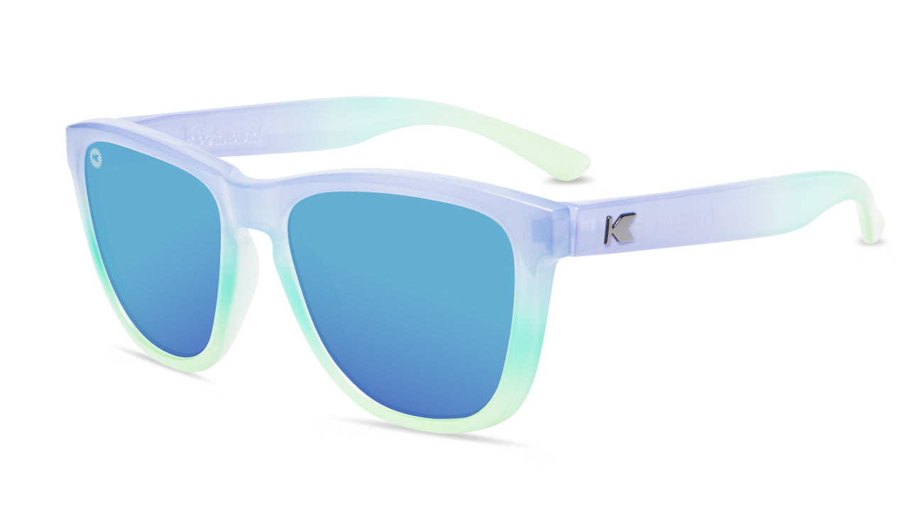 Sunglasses with Purple to Green Fade Frames and Polarized Aqua Lenses, Flyover