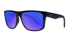 Sunglasses with Matte Black Frame and Polarized Blue Lenses, Threequarter