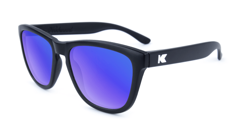 Premiums Sunglasses with Matte Black Frames and Blue Moonshine Mirrored Lenses, Flyover